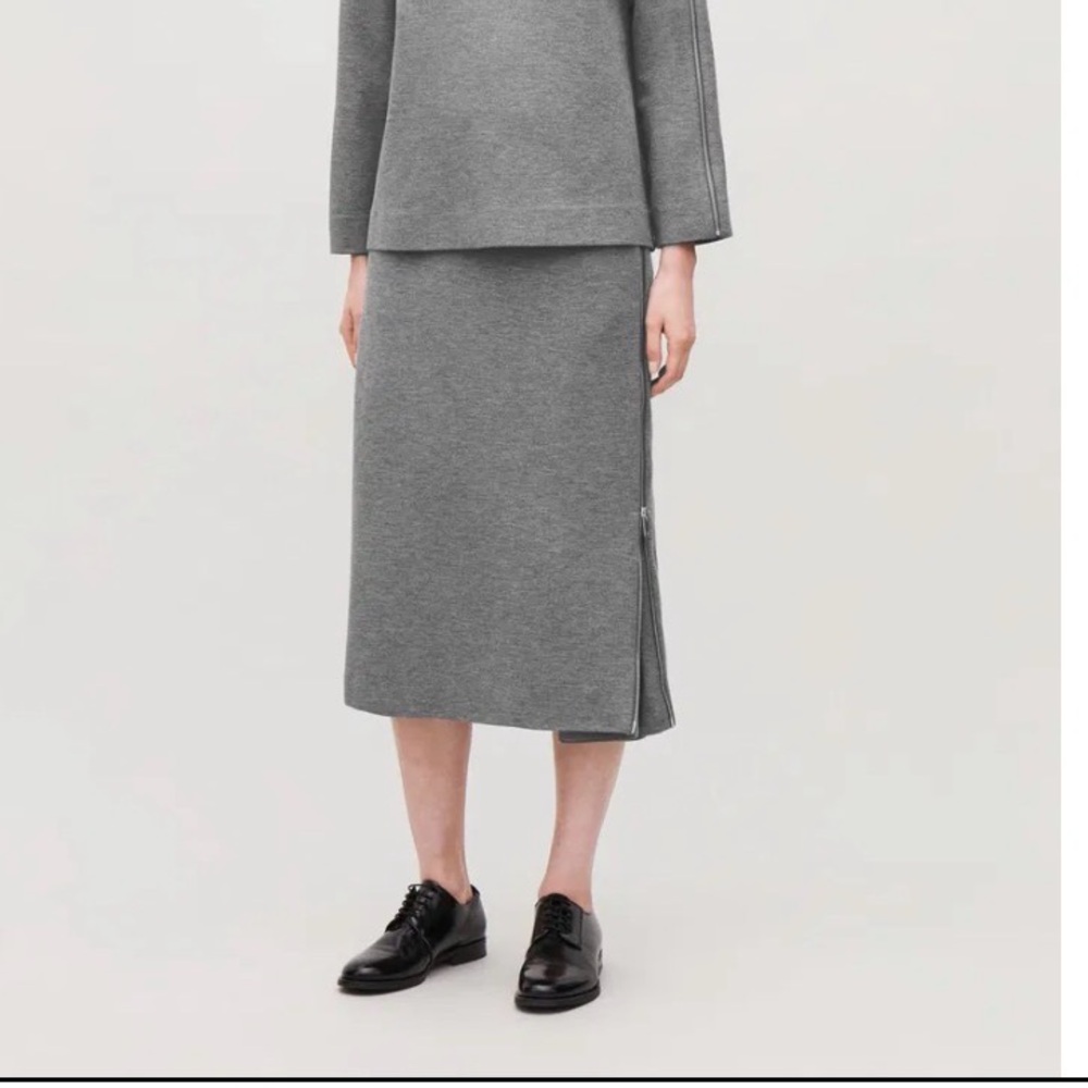COS Hidden-Panel Zip Skirt Convertible 10 Gray Midi Minimalist Architectural